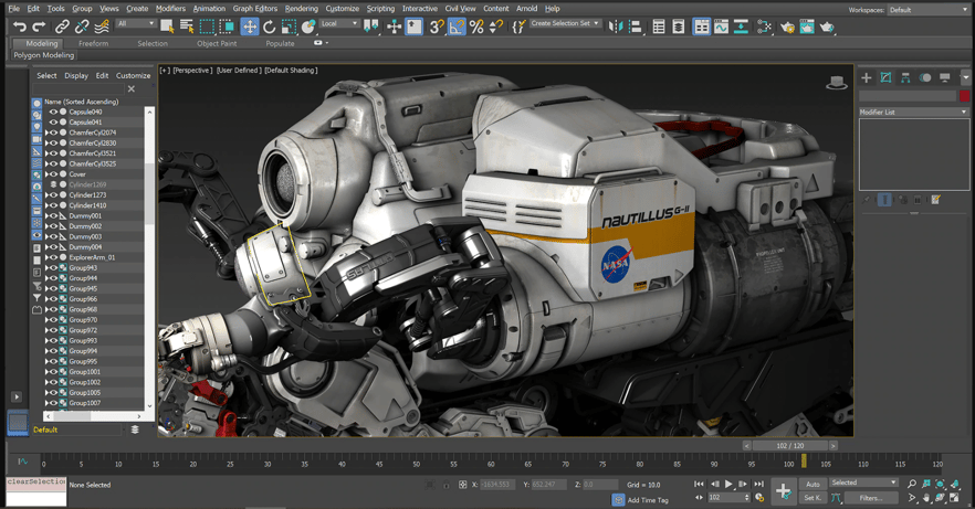 3Ds Max’s interface showing a human face modelled