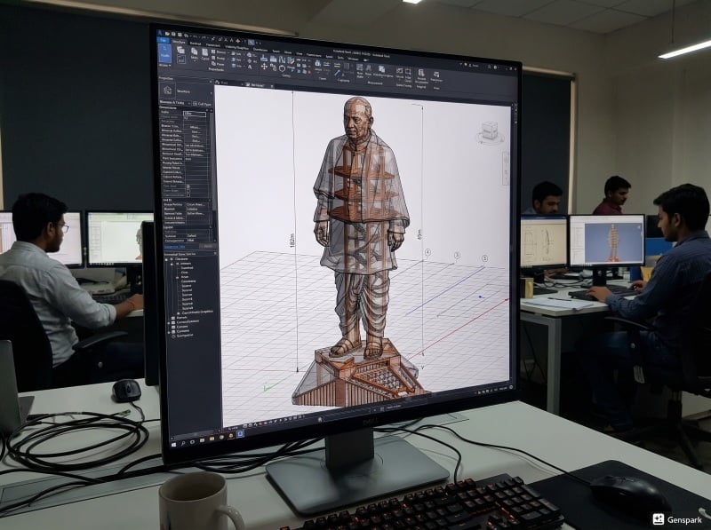 3D BIM model of statue structure with internal framework and engineering details.
