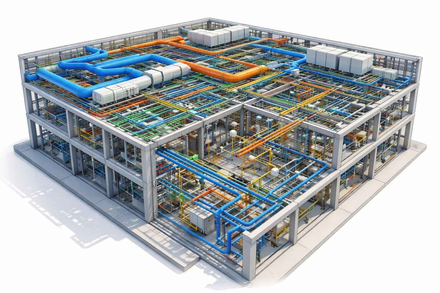3D BIM model showing integrated MEP systems.