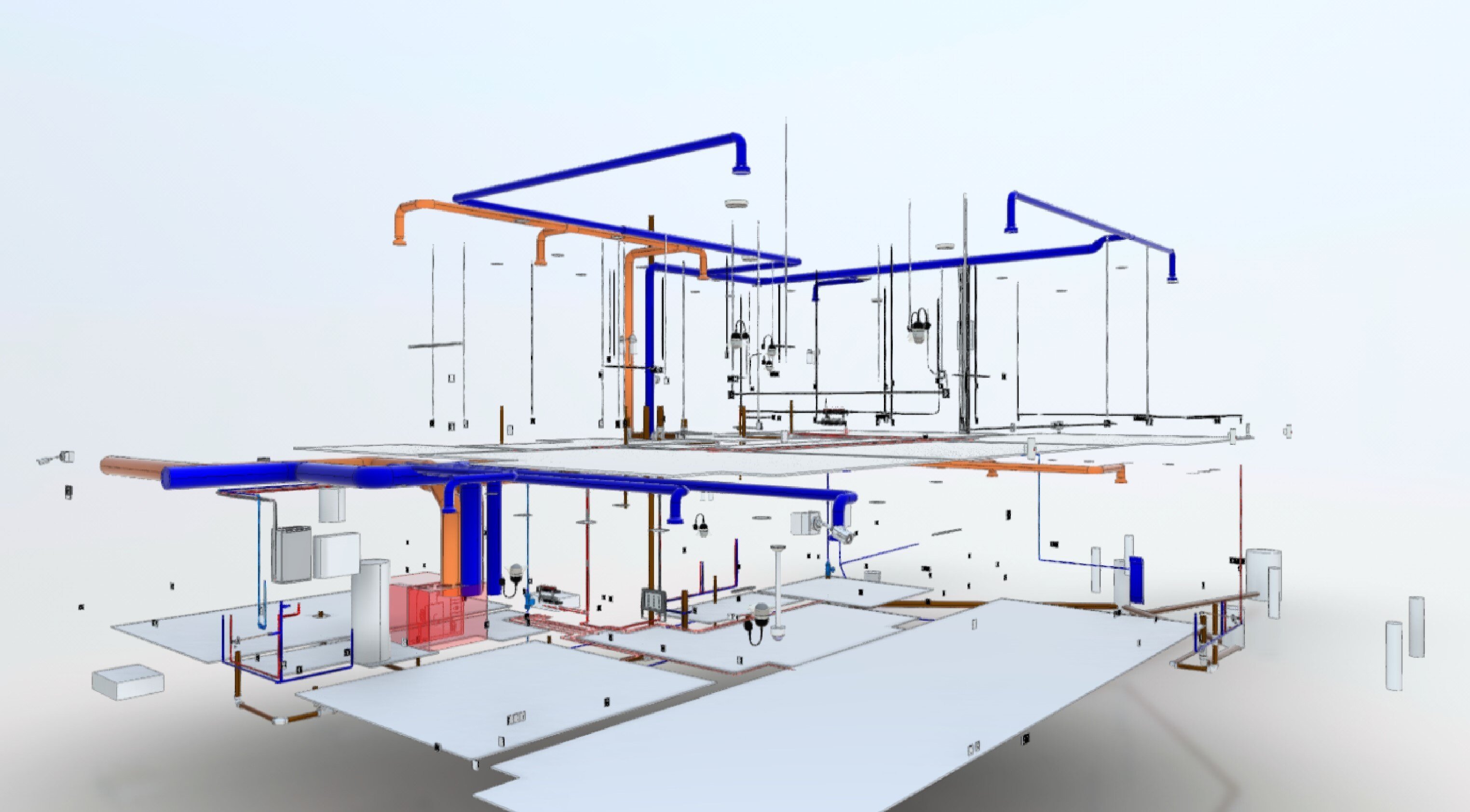 3D model of a house with MEP systems