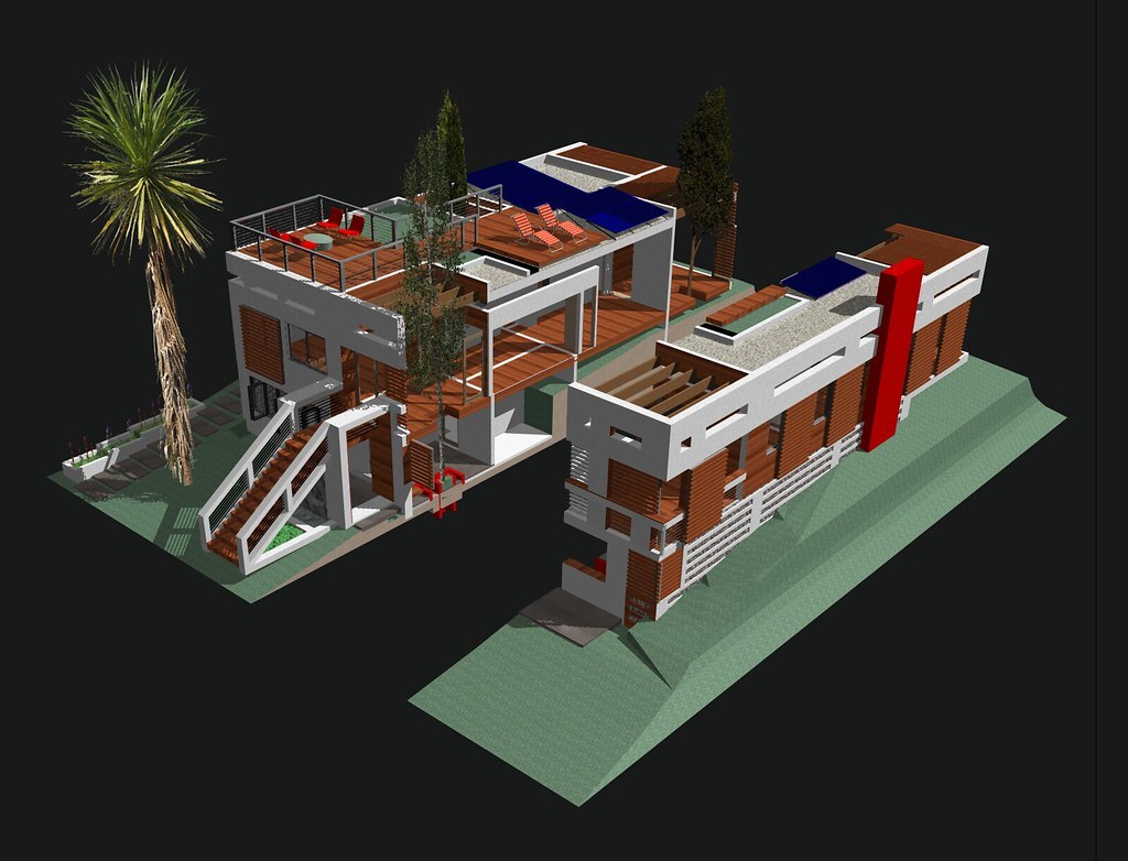 A 3D model of a building section.