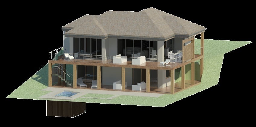 A 3D model of a house made using Revit.