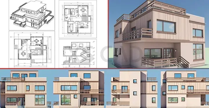 A 3D model of a residential house