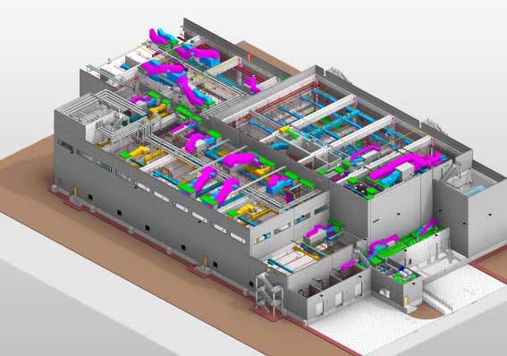 A 3D rendering of an industrial building