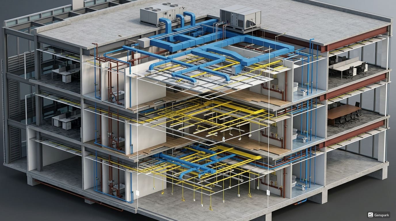 A BIM model showing connections with I0T sensors in a smart building.