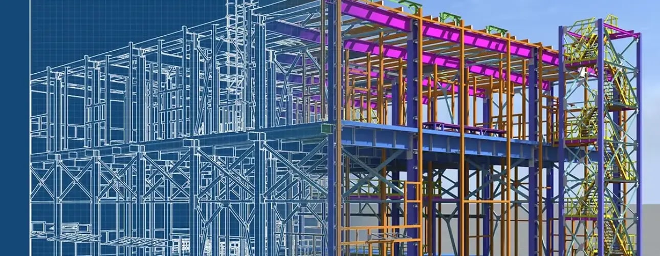A BIM structural model showing building framework.
