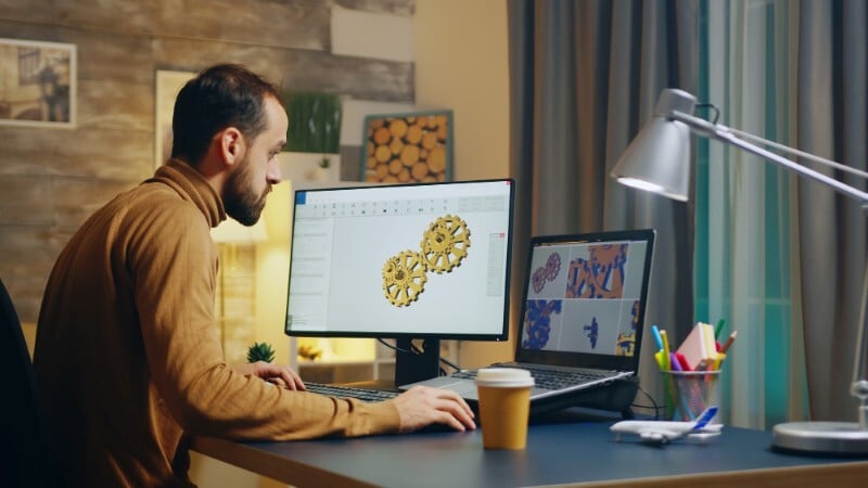 A Facade Engineer working on a facade design at home