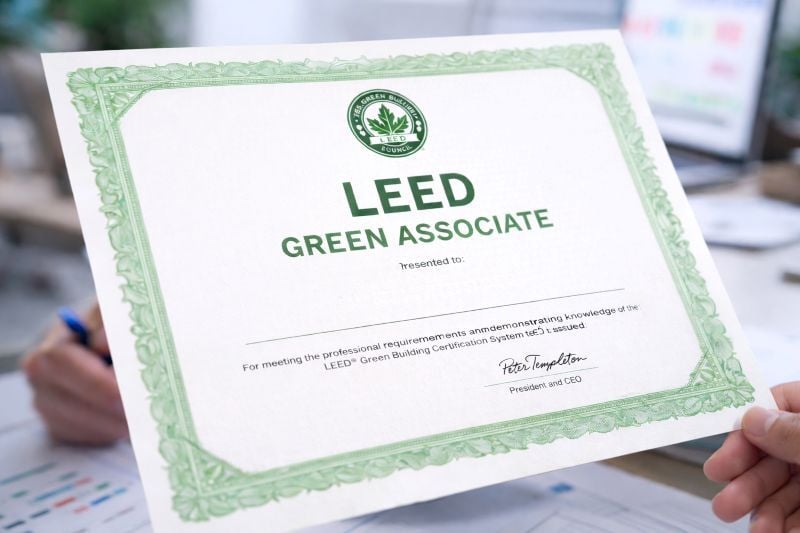 A close-up of the LEED Green Associate certification