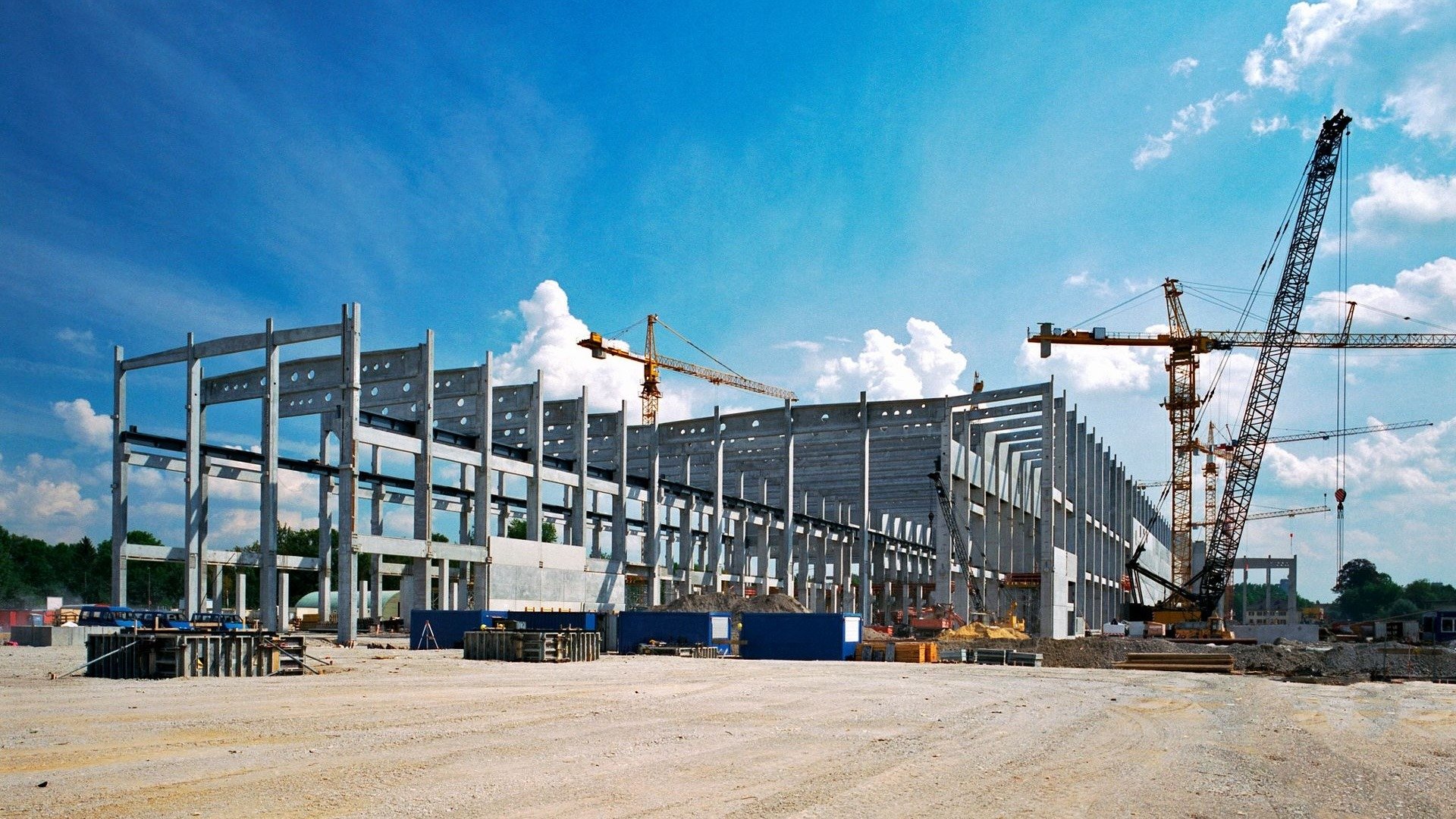 A construction site with a huge crane