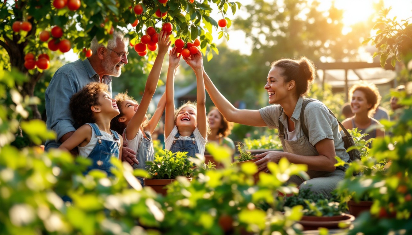 A family harvesting from their garden