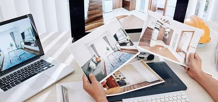 A professional comparing interior designs