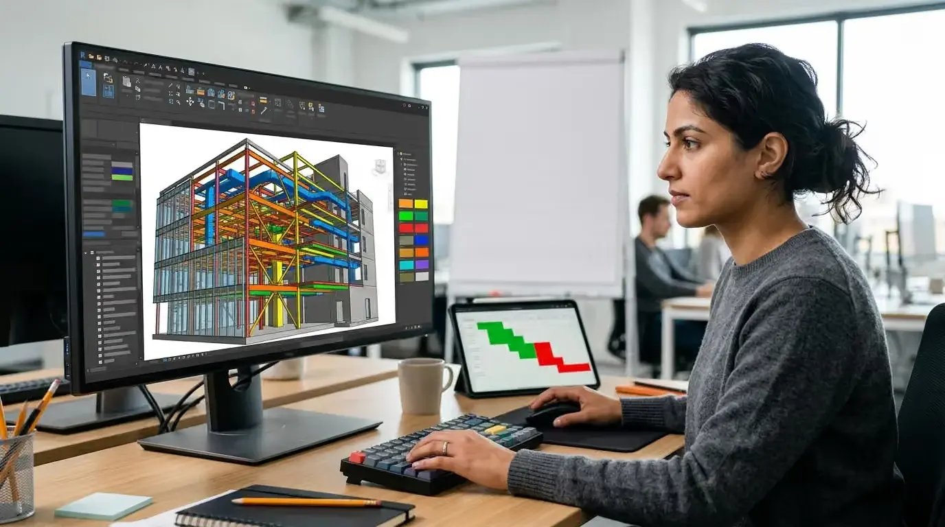 A professional working on a BIM software