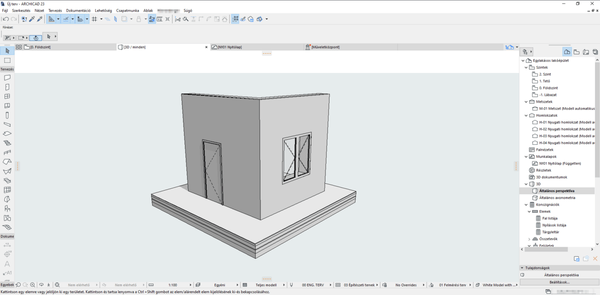 A project model in ArchiCAD showing parametric objects