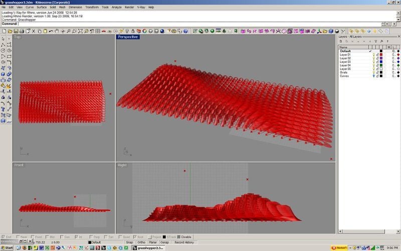 A screenshot of the Grasshopper plugin inside Rhino, showing a gridded surface.