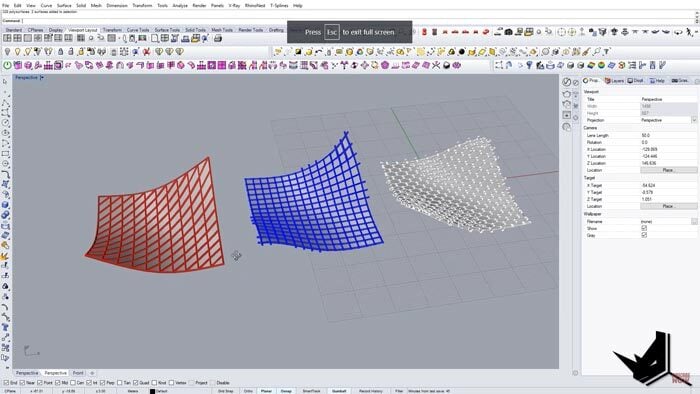 A screenshot of the LunchBox plugin showing three curved surfaces with different grid patterns.