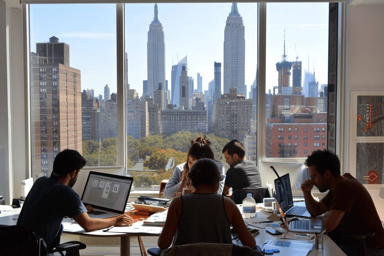 A team of architects working in an office