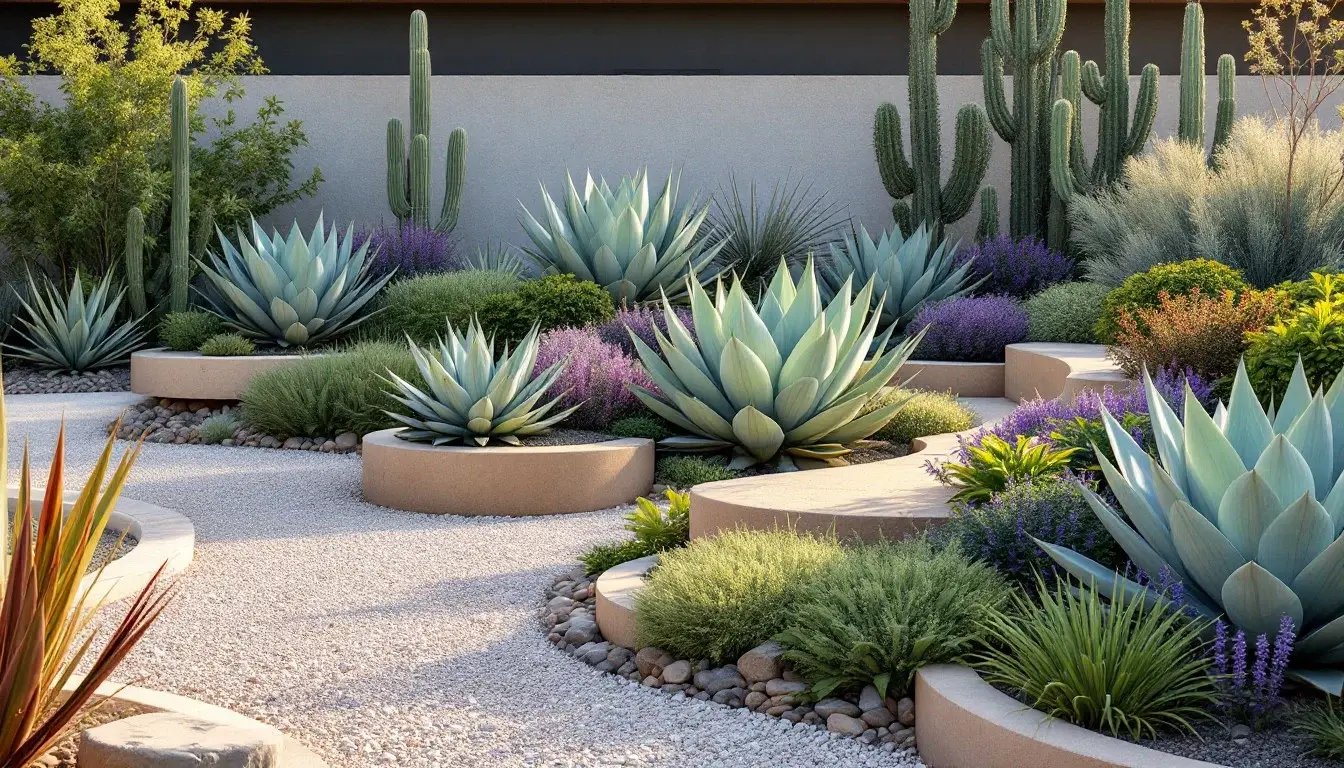 A thriving modern garden with drought-tolerant plants