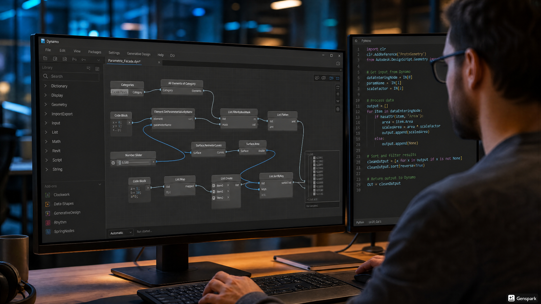 Advanced BIM scripting and workflow automation using Dynamo and Python code.