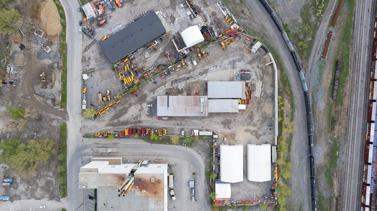 Aerial view of  construction site yard