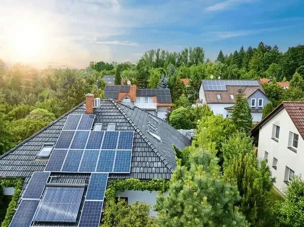 Aerial view of solar-powered home
