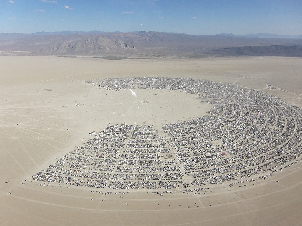 Aerial view of the Burning Man in Nevada.