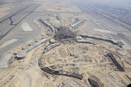 Aerial view of the construction work of Abu Dhabi International Airport