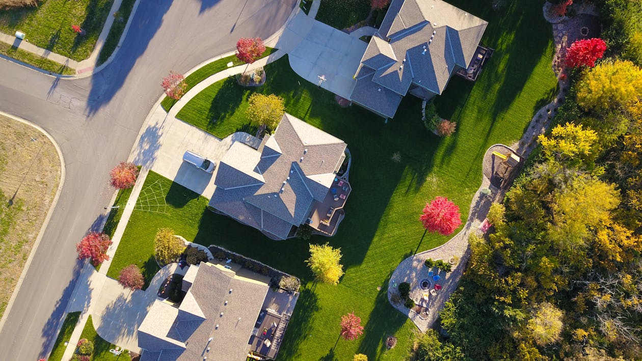 Aerial view of urban landscape architecture.