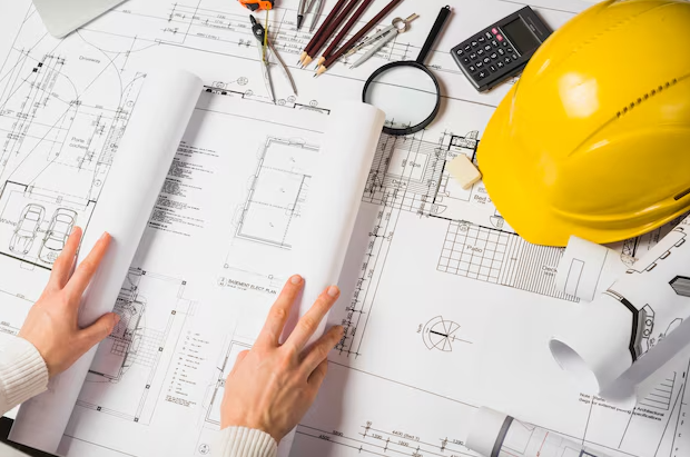 An Architect going through hand-drawn designs.
