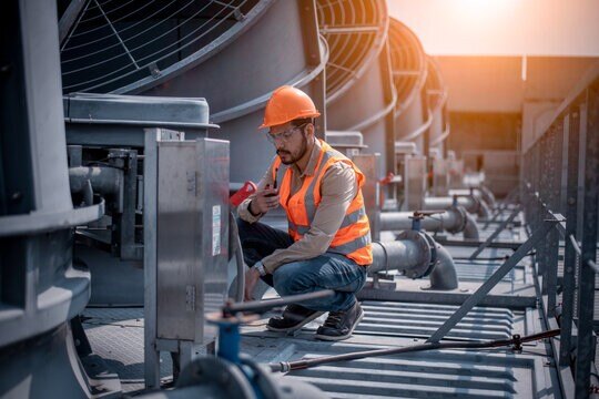 An HVAC engineer working on site