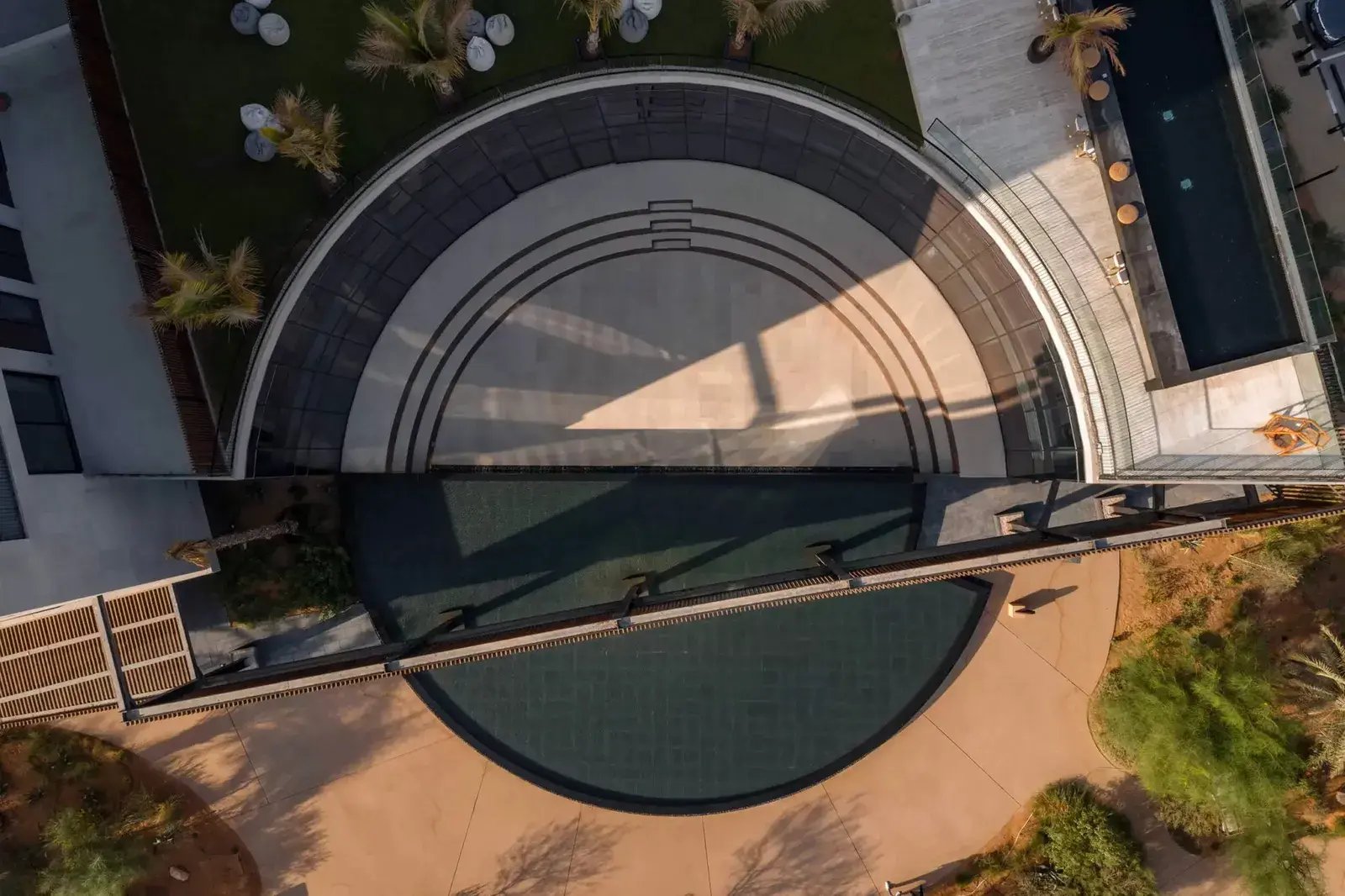 An aerial view of the amphitheatre at the KOA Canvas development in Al Barari by T.ZED Architects