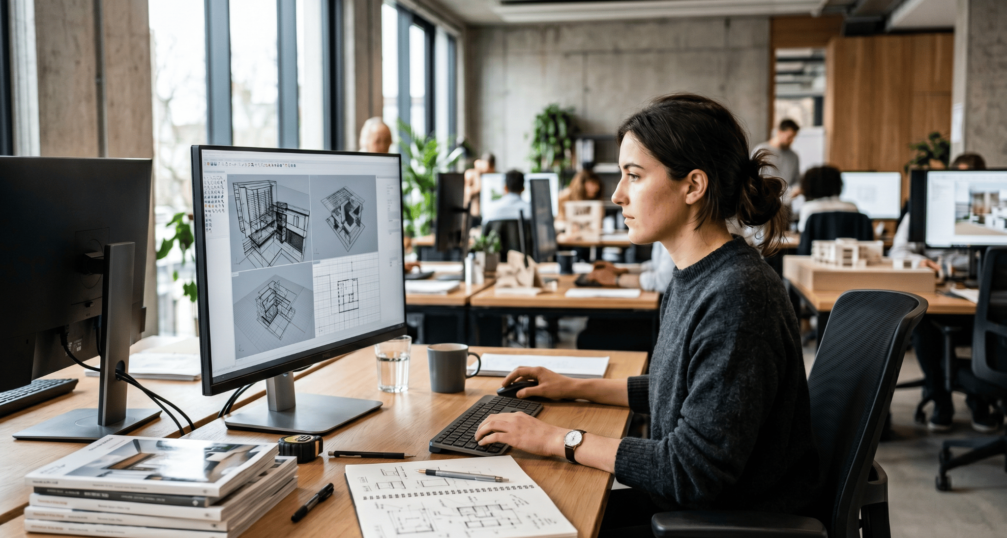 An architect learning design tools on a computer.