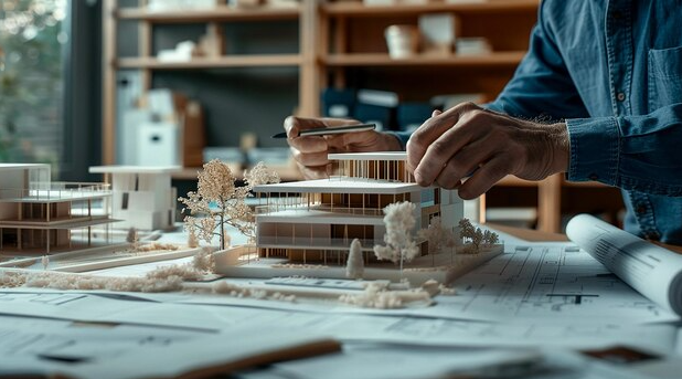 An architect working on a building design.