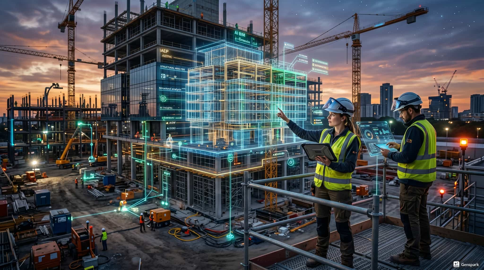 An image of BIM overlays and smart building technology visualization.