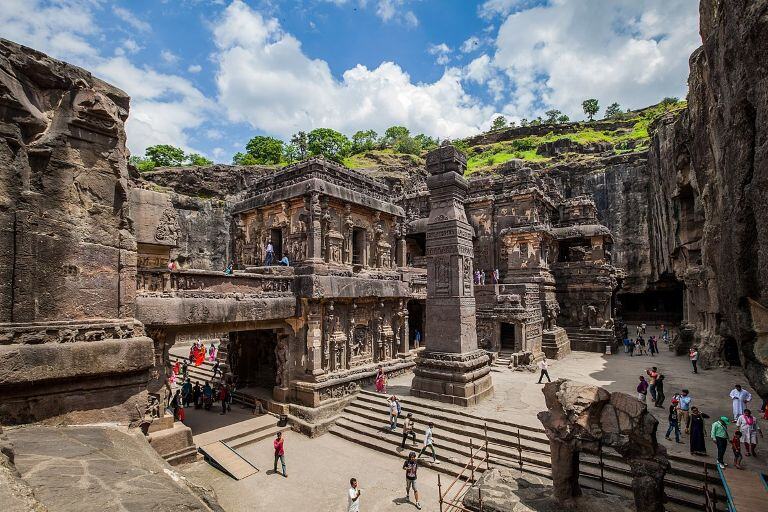 An image showing a detailed rock-cut structure highlighting Kailash temple architecture at Ellora