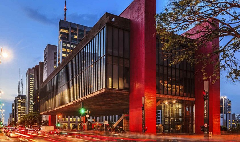 An image showing the São Paulo Museum of Art viewed during evening hours in Brazil