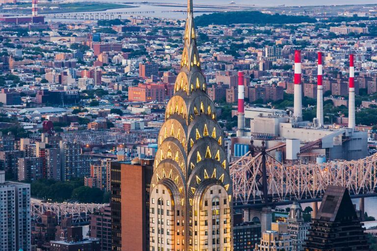 An image showing the top of New York’s Chrysler building, which has a unique architectural design