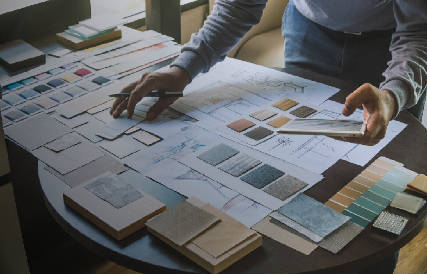 An interior designer selecting the material palette for a project