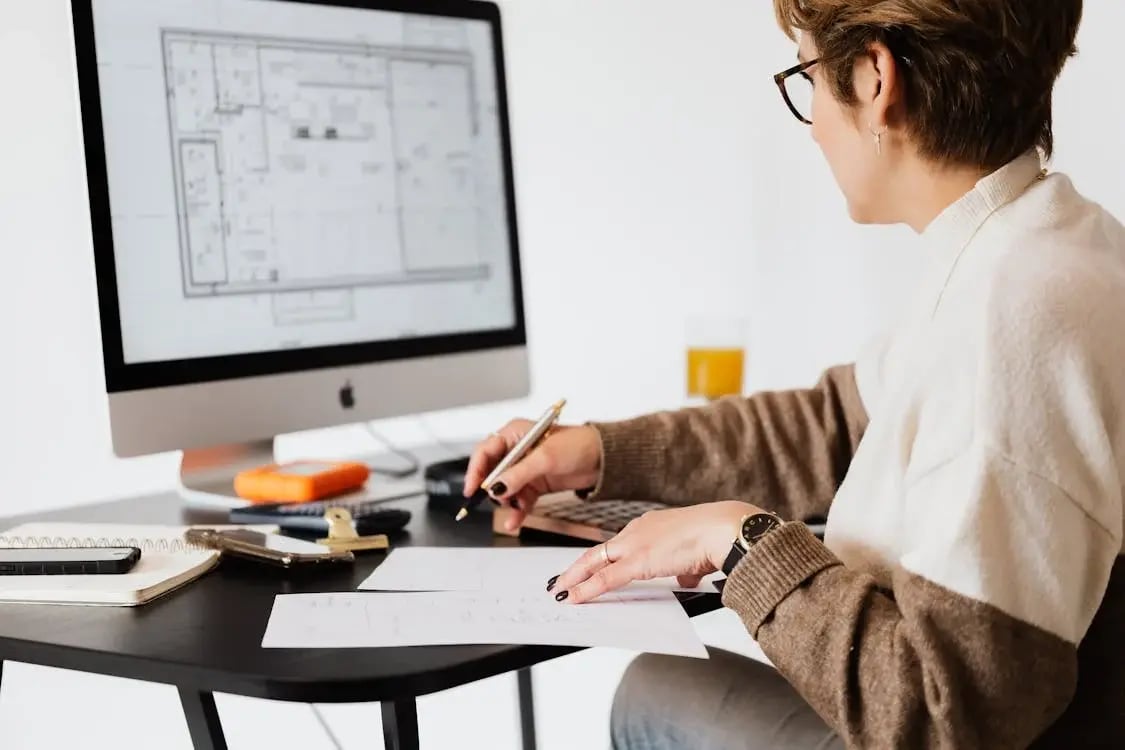 Architect working on a blueprint