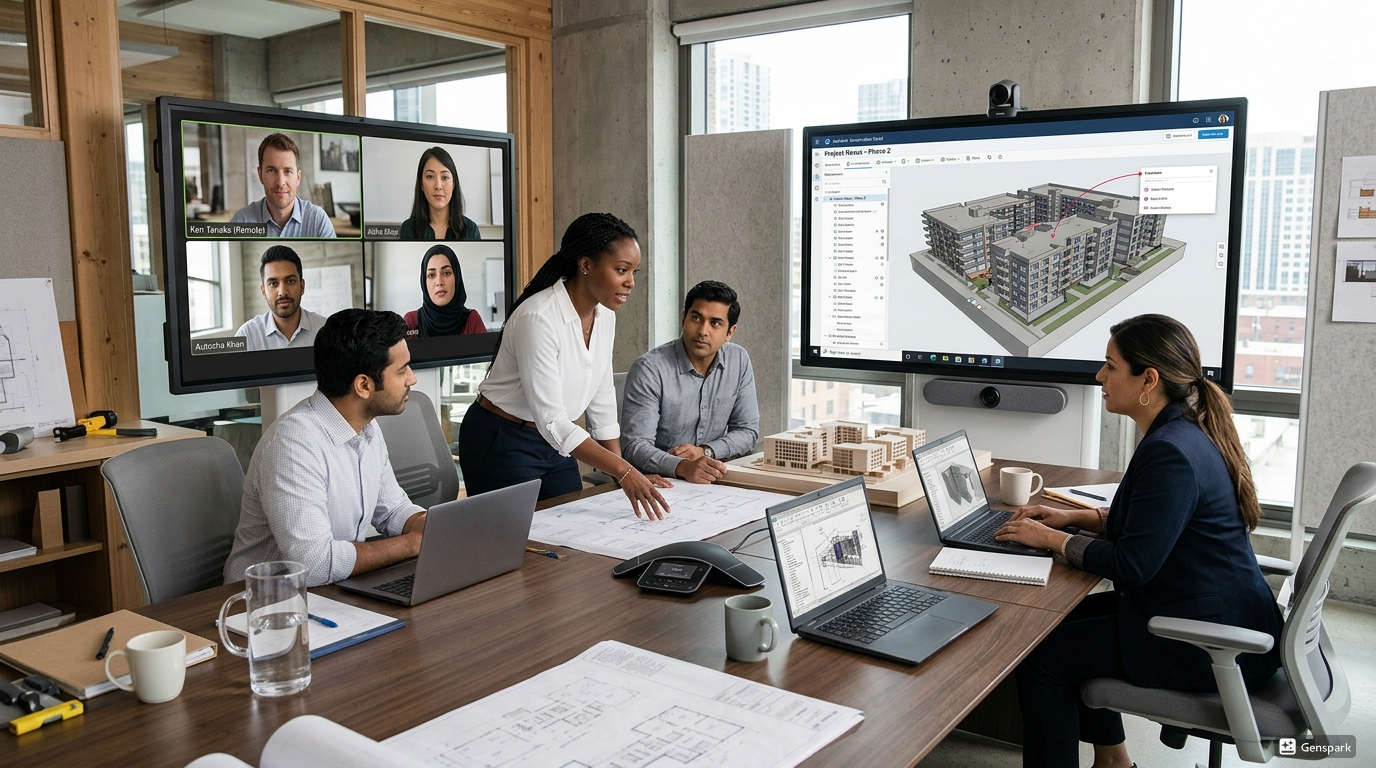 Architects collaborating on cloud construction platform.