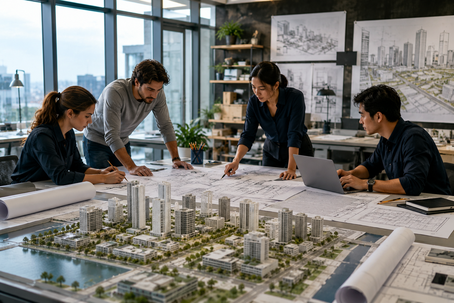 Architects working on a large-scale design.