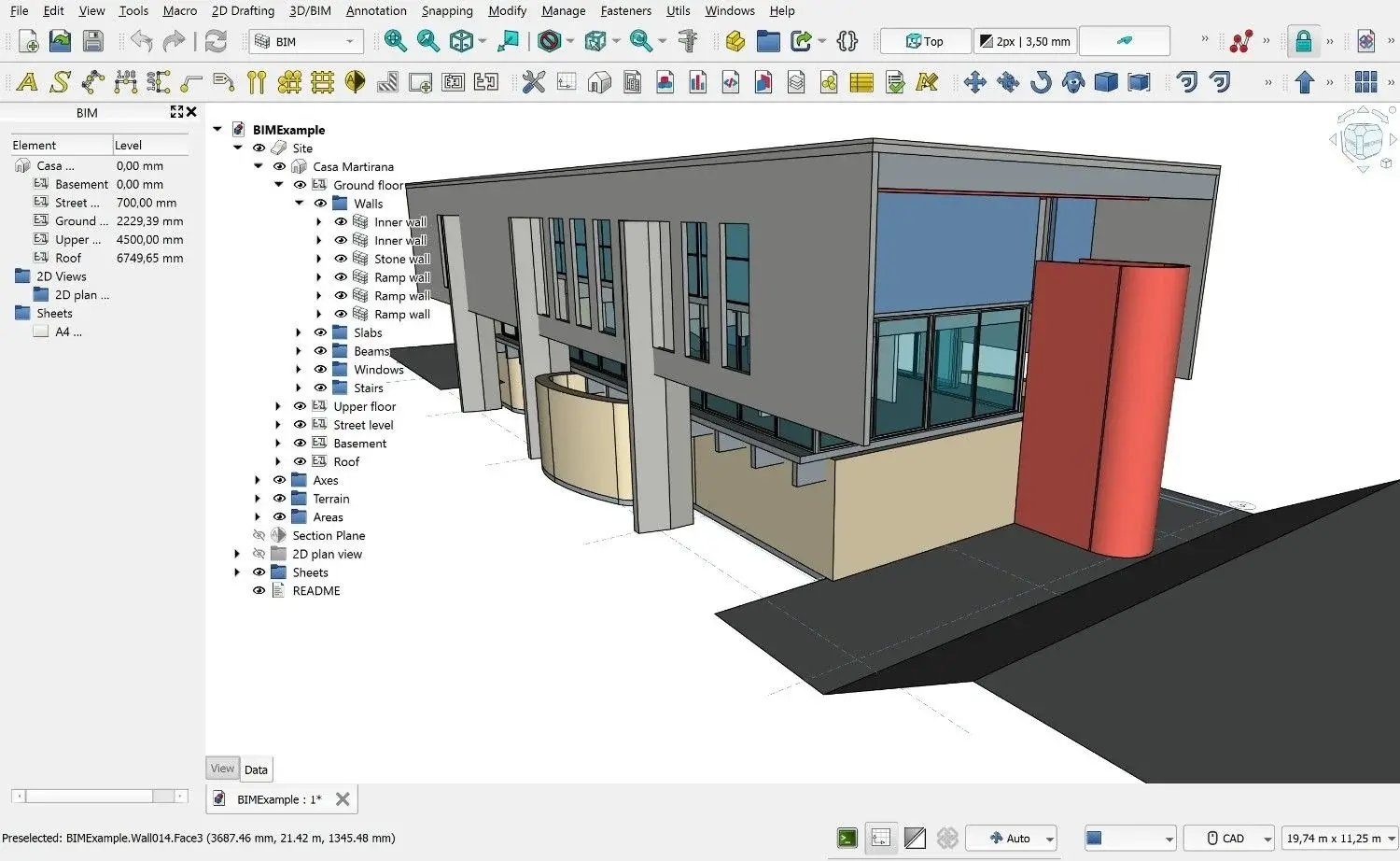 Architectural BIM building model in FreeCAD.