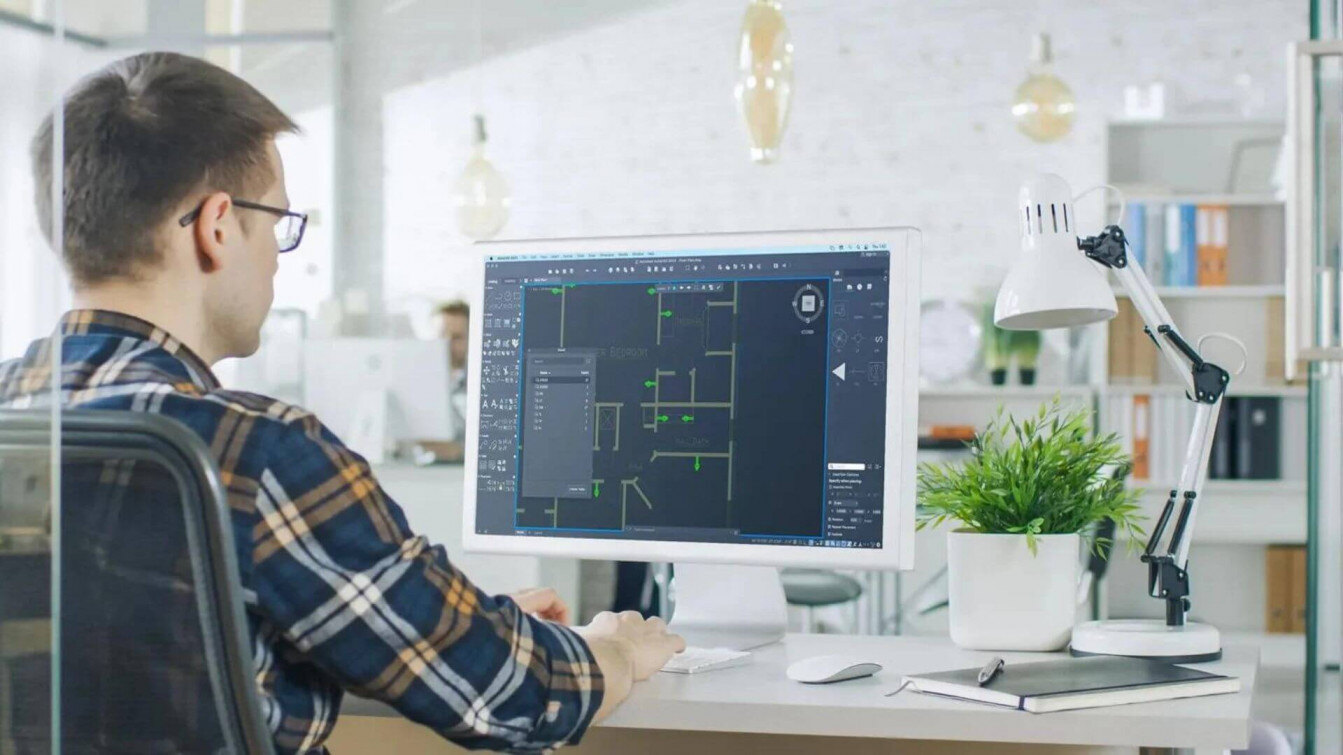 Architectural designer working on AutoCAD