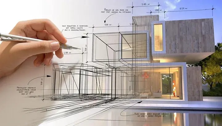 Architecture designer creating a design of a house