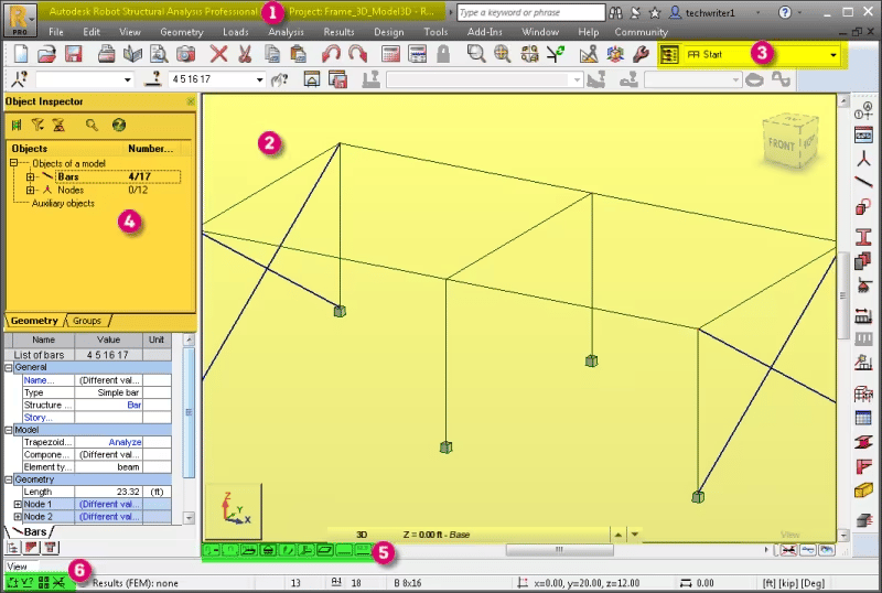 Autodesk Robot Structural Analysis modeling interface view.