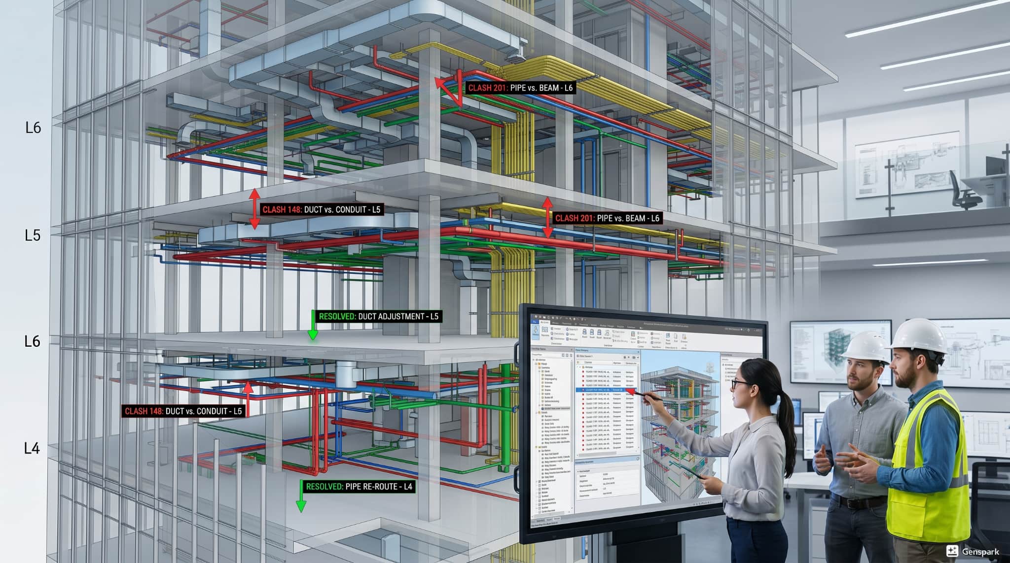 BIM clash detection in MEP systems.
