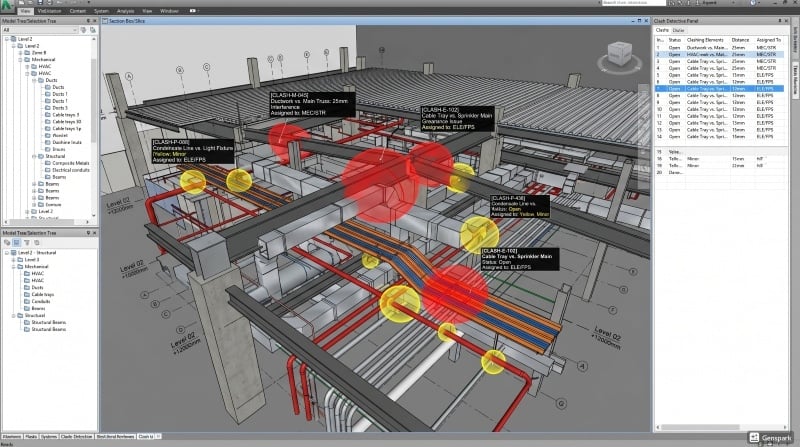 BIM clash detection showing conflicts in airport systems.