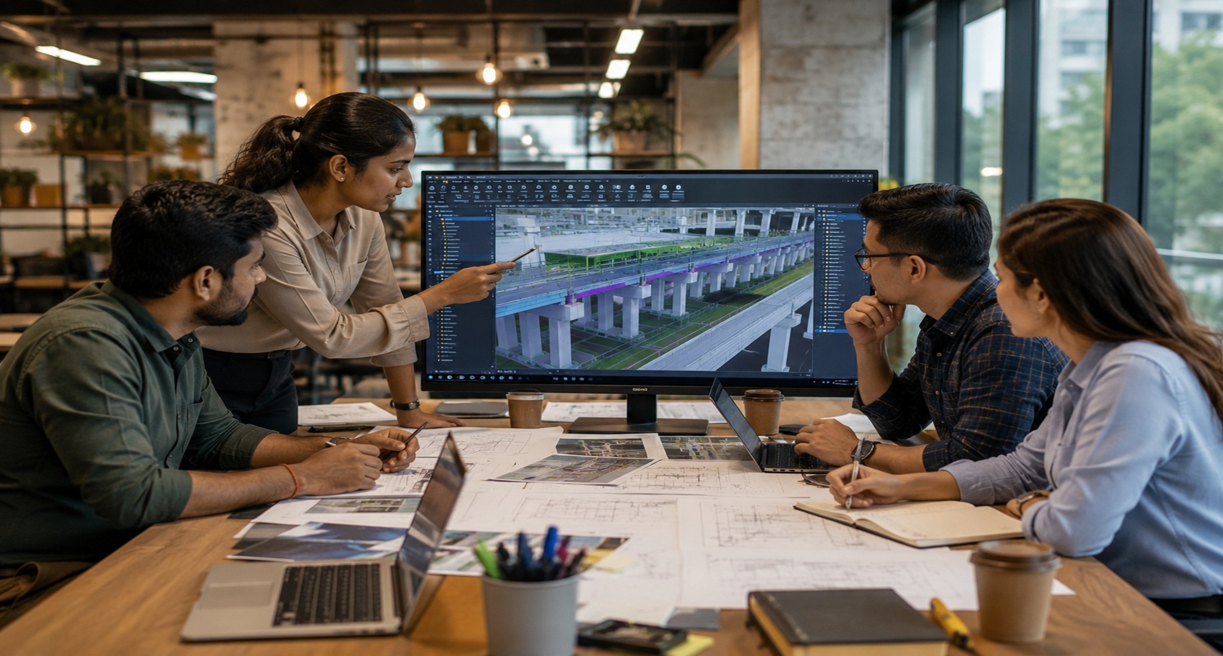 BIM coordination team reviewing infrastructure project models.