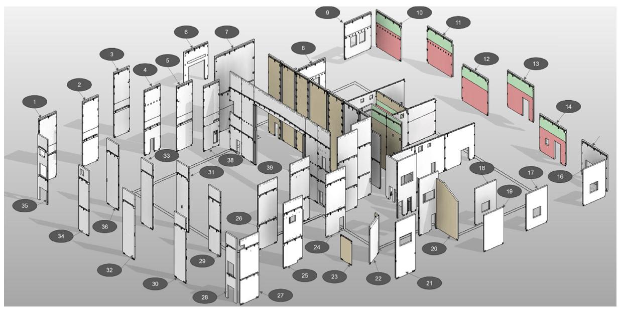 BIM model showing detailed building components and layout.