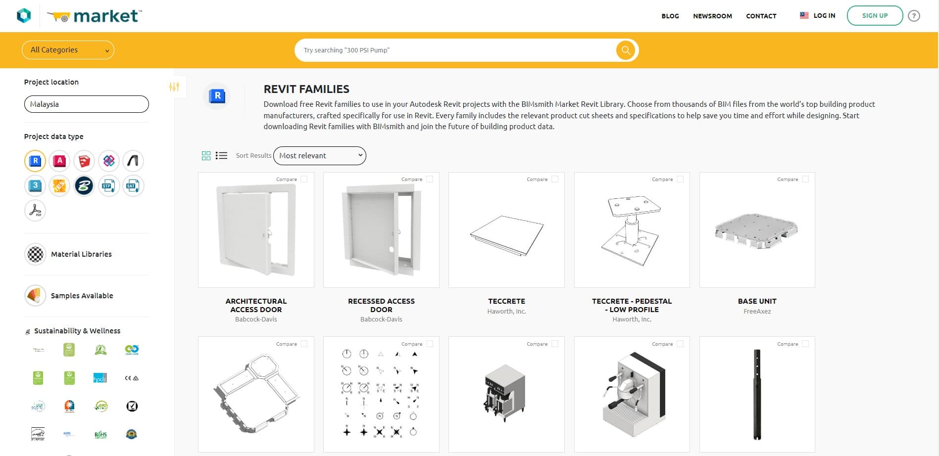 A screenshot of the BIMsmith Market page for Revit families
