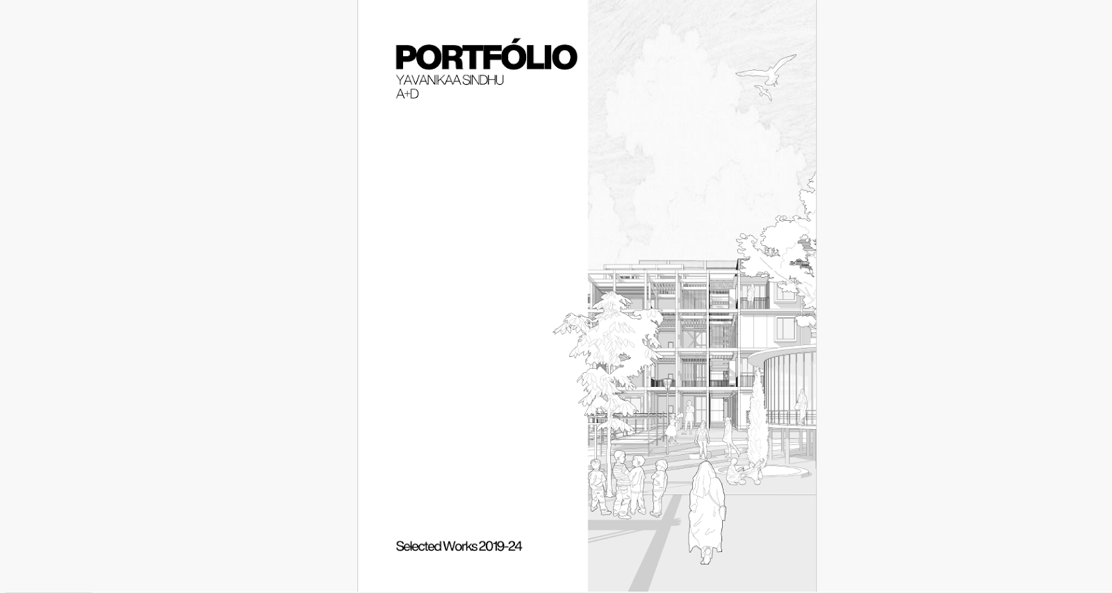 Black & white cover page of an architecture portfolio 